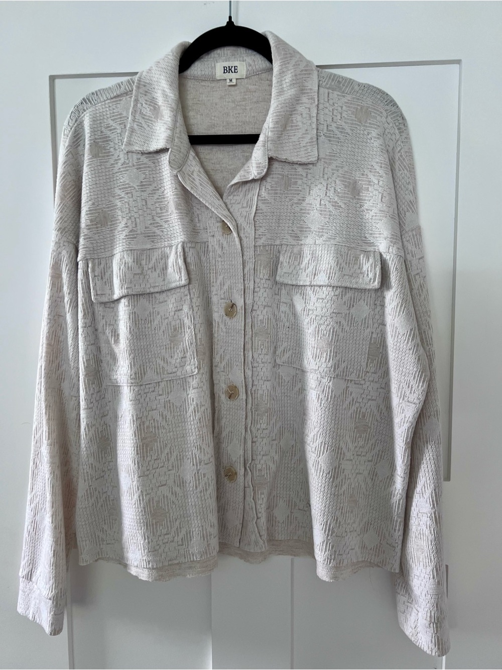 BKE Women's Light Beige Textured Button-Front Jacket
